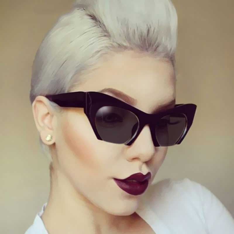 Half Frame Sunglasses Women Flat Cat Eye Glasses